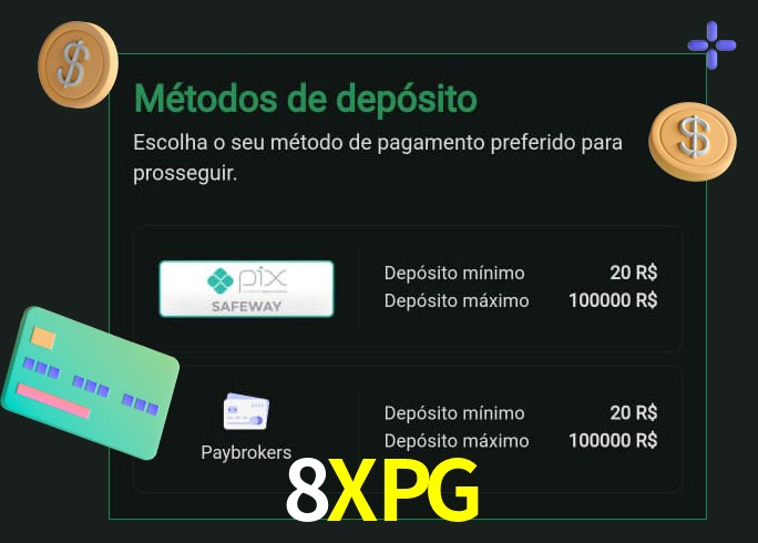 O cassino 8XPG oferece uma grande variedade de métodos de pagamento